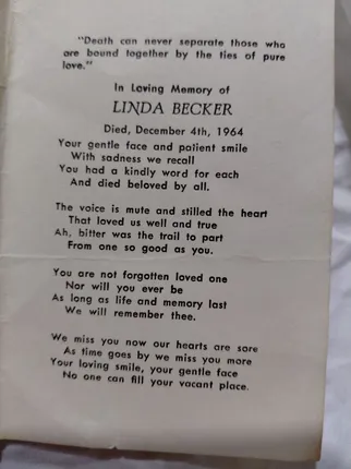 Linda Becker — family-preserved memorial card