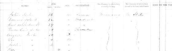 Possible Becker family arrival, North America, 31 May 1860 - detail
