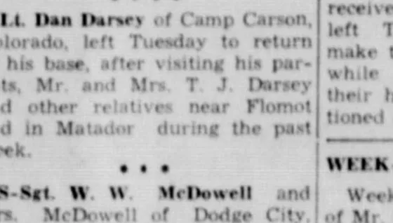 Lt. Dan Darsey at Camp Carson, 1944 - newspaper detail