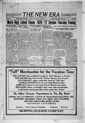 The New Era, Marfa, 21 May 1927, volume XLI no.50, commencement - original PDF page 1